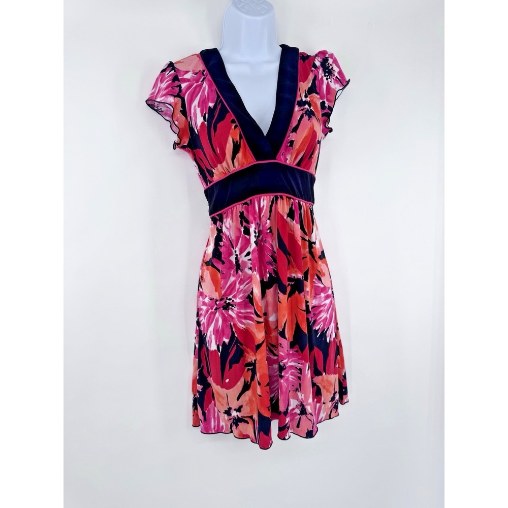 Y2K Speechless Dress Floral Pink‎ Orange Black V Neck babydoll fairy tie back M